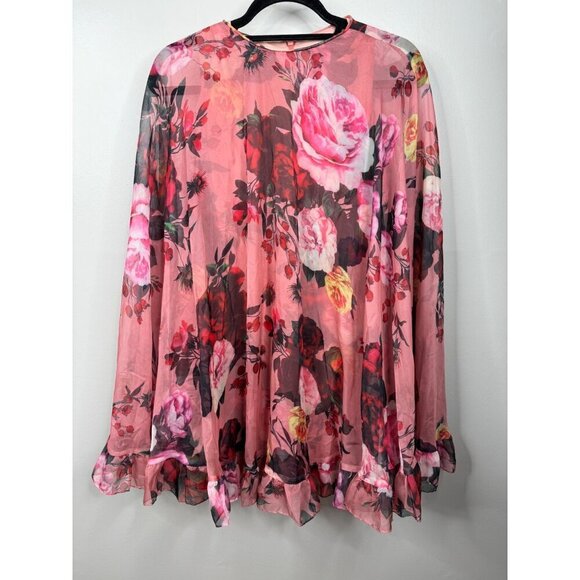 Mac Duggal 55404 Rose Floral Cape Mini Dress Chiffon Size 0 New - Picture 4 of 5